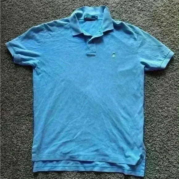 Vintage Ralph Lauren Polo Blue Yellow Pony Size Medium 100% Cotton - Picture 1 of 3